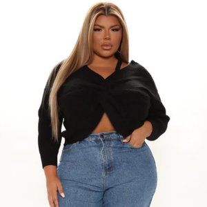 FASHION NOVA BLACK FALL FACE TWIST SWEATER
